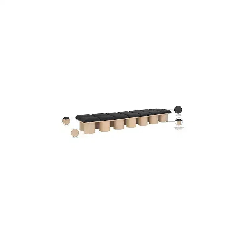 Banc rembourré en tissu bouclé noir, multi-places