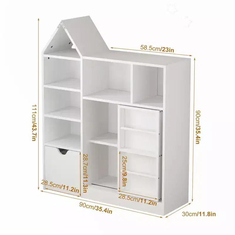 Organisateur de rangement et bibliothèque pour jouets d'enfants, blanc, avec tiroirs et casiers, 111 cm, unitaire