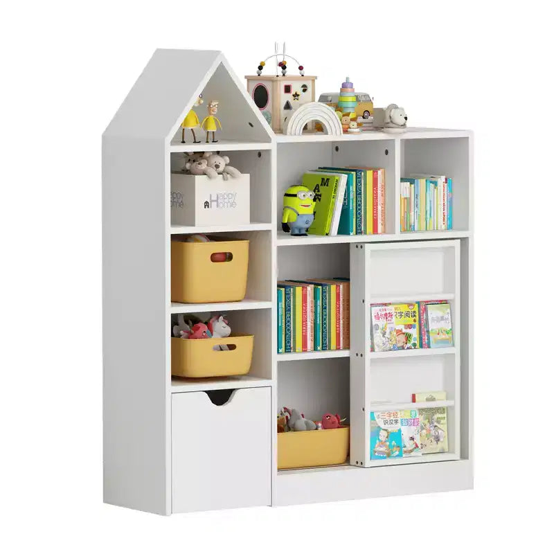 Organisateur de rangement et bibliothèque pour jouets d'enfants, blanc, avec tiroirs et casiers, 111 cm, unitaire