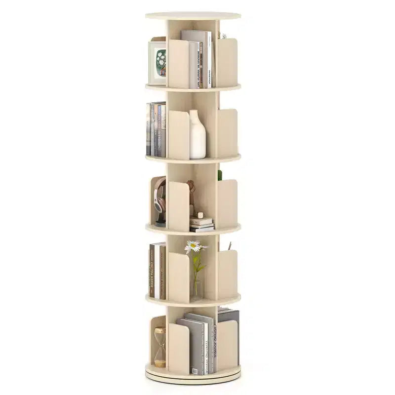 Bibliothèque rotative à 360° à 5 niveaux avec séparateurs, nature/blanc – 1 ou 2 pièces