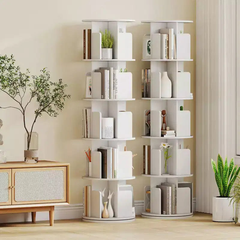 Bibliothèque rotative à 360° à 5 niveaux avec séparateurs, nature/blanc – 1 ou 2 pièces