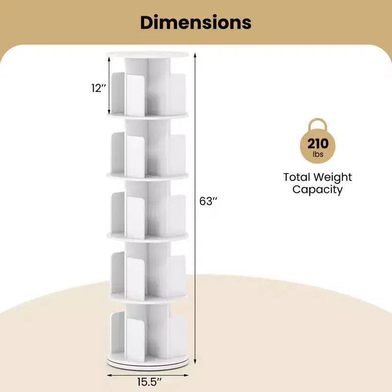 Bibliothèque rotative à 360° à 5 niveaux avec séparateurs, nature/blanc – 1 ou 2 pièces