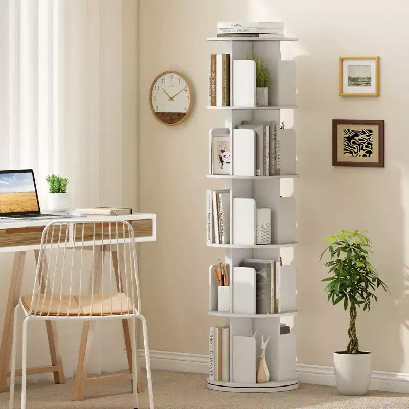 Bibliothèque rotative à 360° à 5 niveaux avec séparateurs, nature/blanc – 1 ou 2 pièces