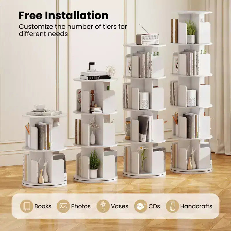Bibliothèque rotative à 360° à 5 niveaux avec séparateurs, nature/blanc – 1 ou 2 pièces