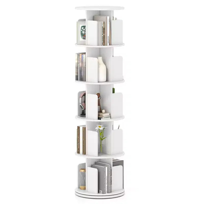 Bibliothèque rotative à 360° à 5 niveaux avec séparateurs, nature/blanc – 1 ou 2 pièces