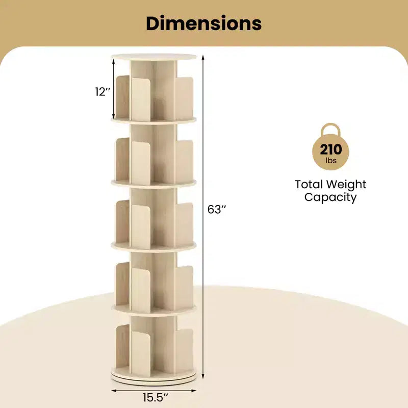 Bibliothèque rotative à 360° à 5 niveaux avec séparateurs, nature/blanc – 1 ou 2 pièces