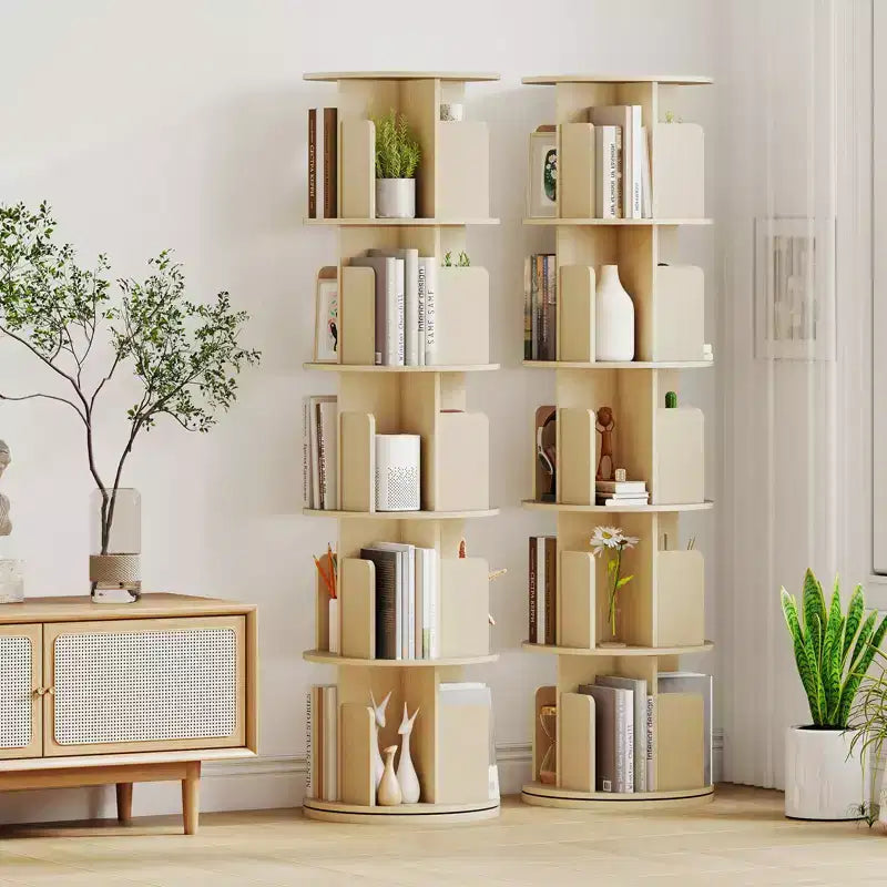Bibliothèque rotative à 360° à 5 niveaux avec séparateurs, nature/blanc – 1 ou 2 pièces