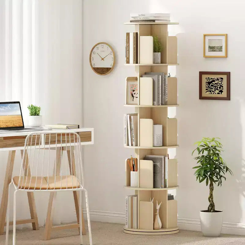 Bibliothèque rotative à 360° à 5 niveaux avec séparateurs, nature/blanc – 1 ou 2 pièces