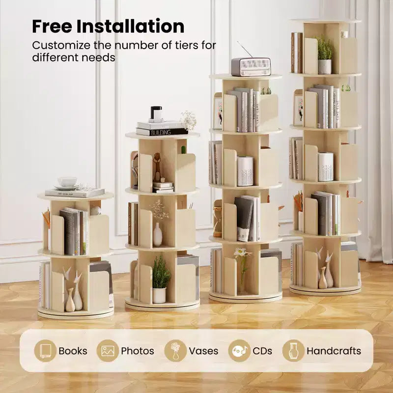 Bibliothèque rotative à 360° à 5 niveaux avec séparateurs, nature/blanc – 1 ou 2 pièces
