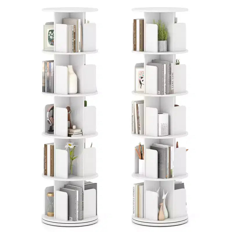 Bibliothèque rotative à 360° à 5 niveaux avec séparateurs, nature/blanc – 1 ou 2 pièces