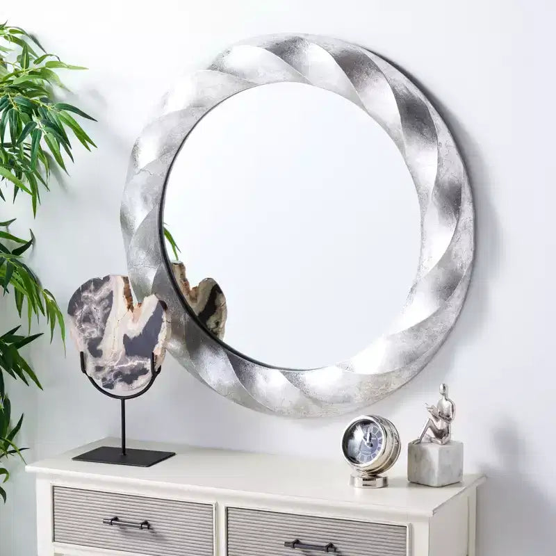 Miroir mural rond encadré argenté, simple, 33"