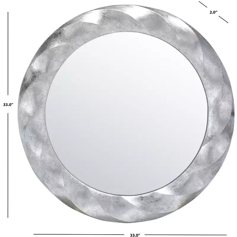 Miroir mural rond encadré argenté, simple, 33"