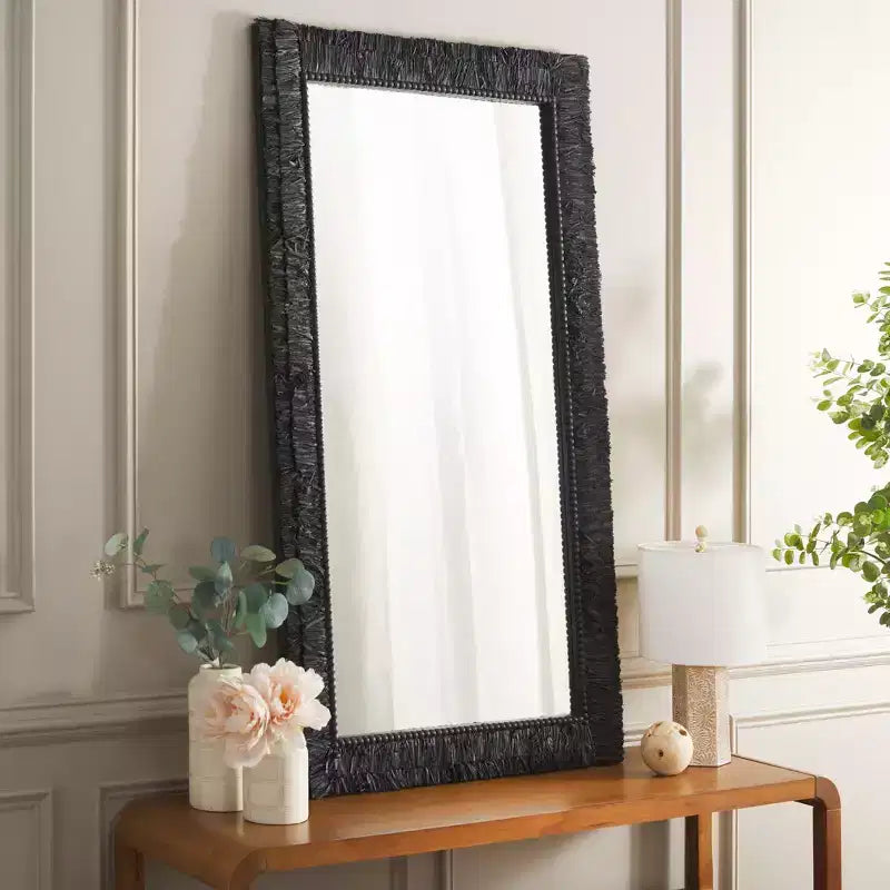 Noir / Naturel, Miroir mural rectangulaire, Encadré, Accrochage vertical ou horizontal