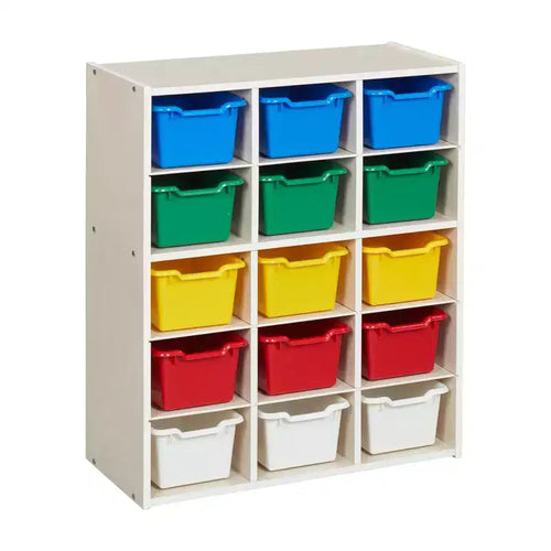 ECR4Kids Streamline 15 Cubby Tray Cabinet with 15 Scoop Front Bins, 5x3, Kids Furniture