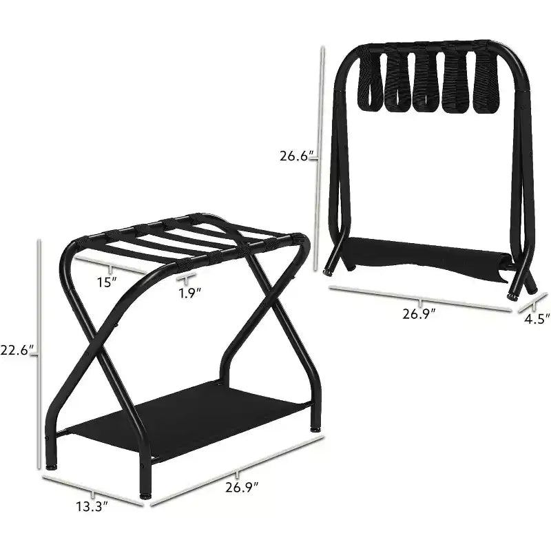 Porte-bagages pliant noir, lot de 2