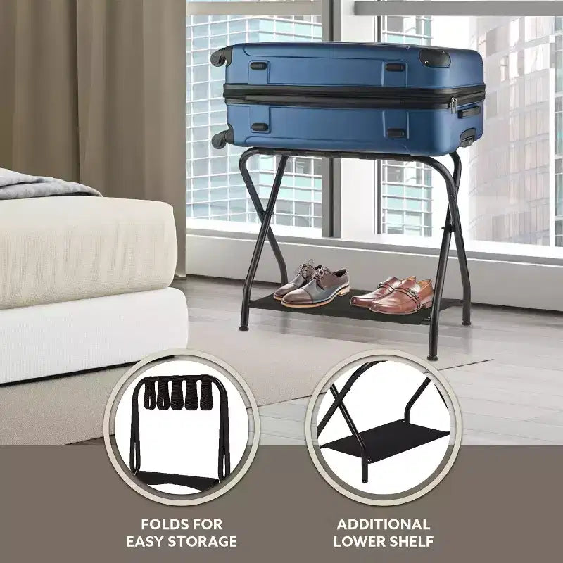 Porte-bagages pliant noir, lot de 2