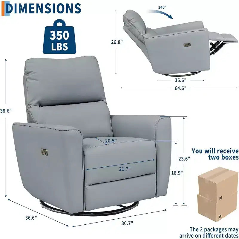 Fauteuil inclinable électrique en similicuir marron/gris/blanc cassé avec fonction pivotante et bascule, une place