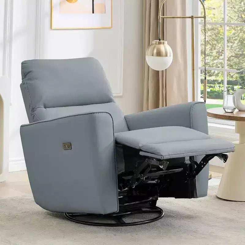 Fauteuil inclinable électrique en similicuir marron/gris/blanc cassé avec fonction pivotante et bascule, une place