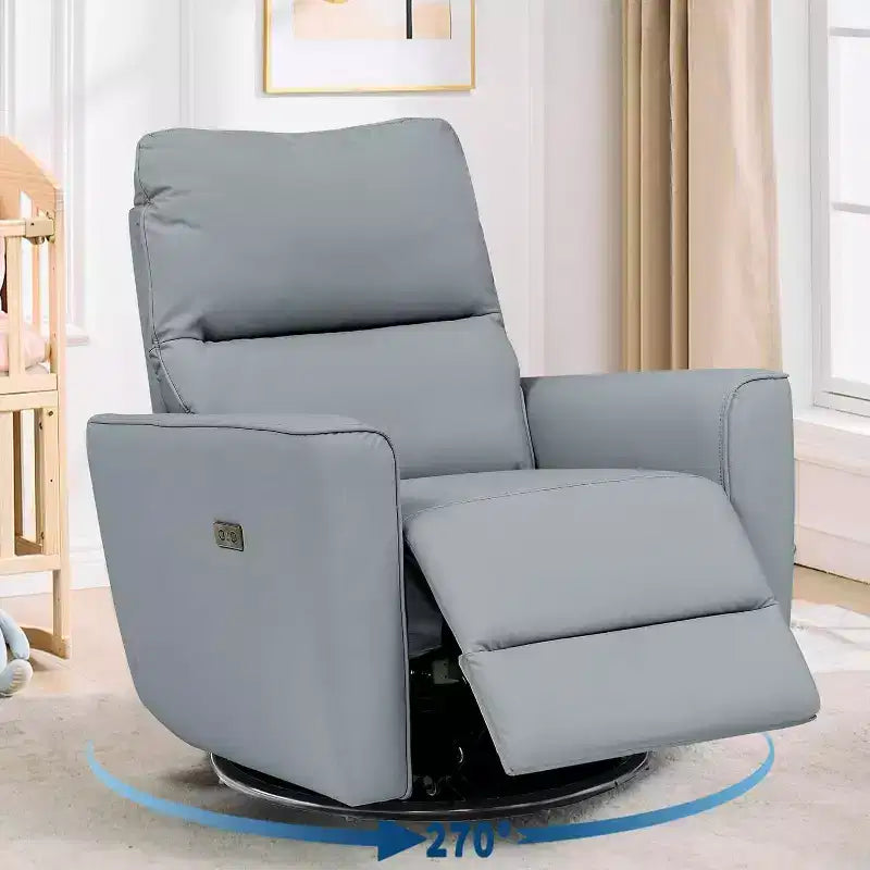 Fauteuil inclinable électrique en similicuir marron/gris/blanc cassé avec fonction pivotante et bascule, une place