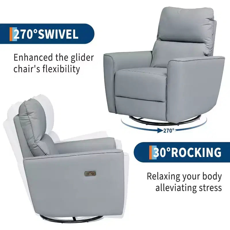 Fauteuil inclinable électrique en similicuir marron/gris/blanc cassé avec fonction pivotante et bascule, une place