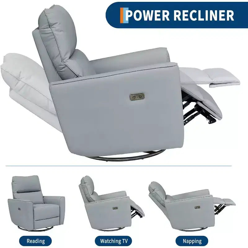 Fauteuil inclinable électrique en similicuir marron/gris/blanc cassé avec fonction pivotante et bascule, une place