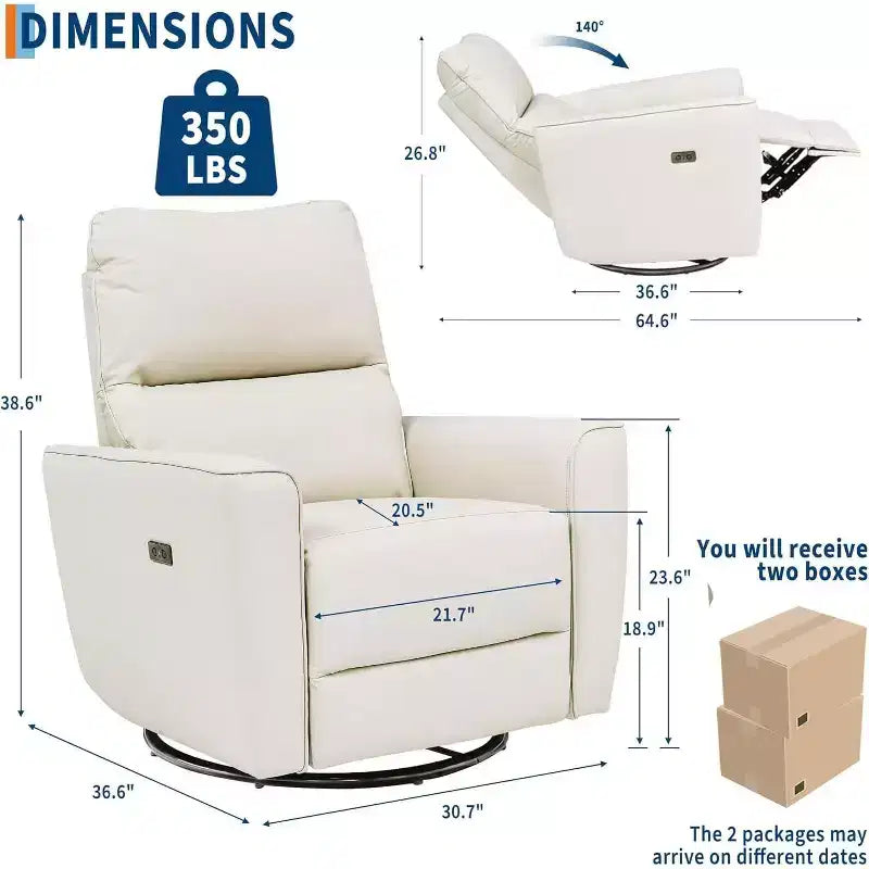 Fauteuil inclinable électrique en similicuir marron/gris/blanc cassé avec fonction pivotante et bascule, une place