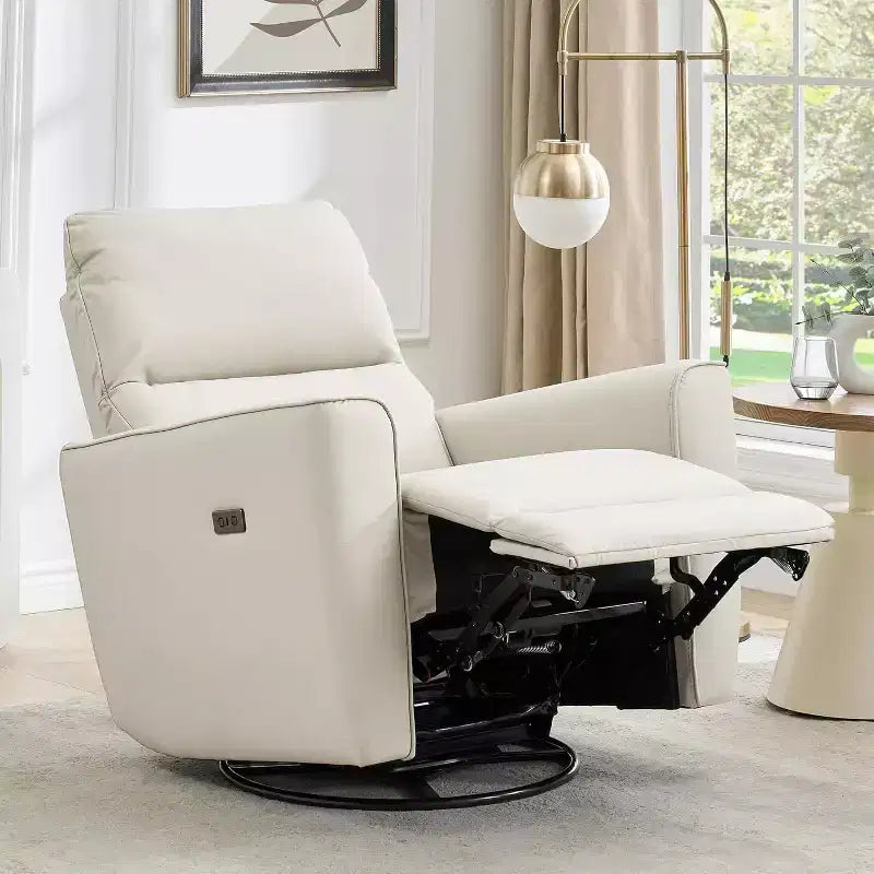 Fauteuil inclinable électrique en similicuir marron/gris/blanc cassé avec fonction pivotante et bascule, une place