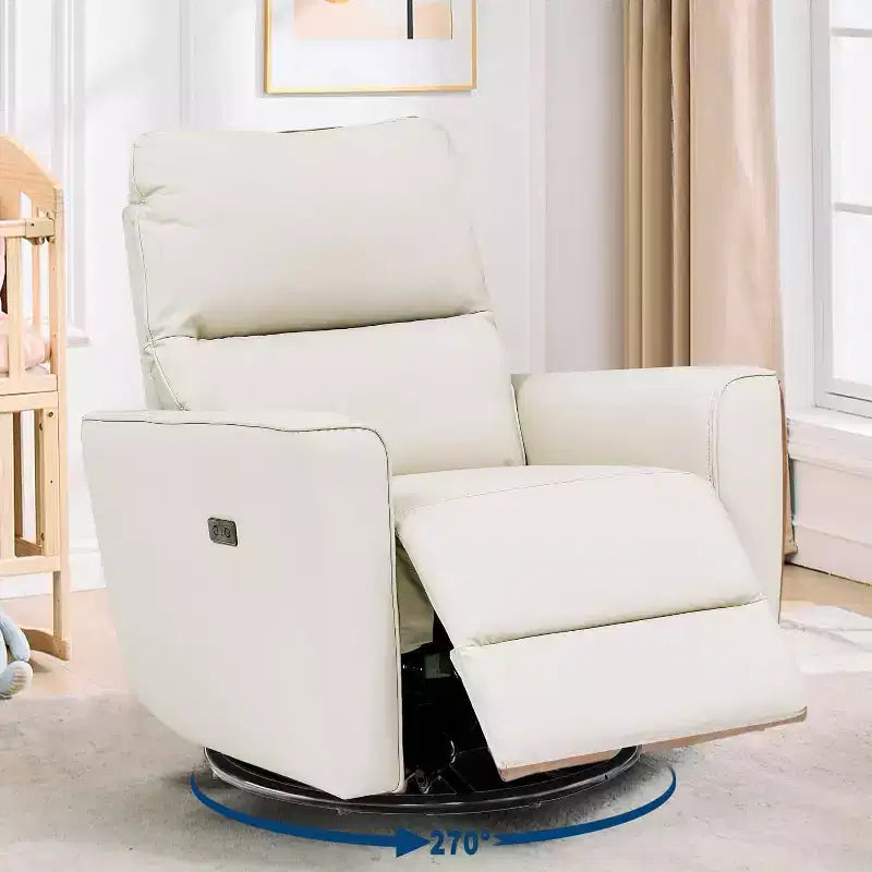 Fauteuil inclinable électrique en similicuir marron/gris/blanc cassé avec fonction pivotante et bascule, une place