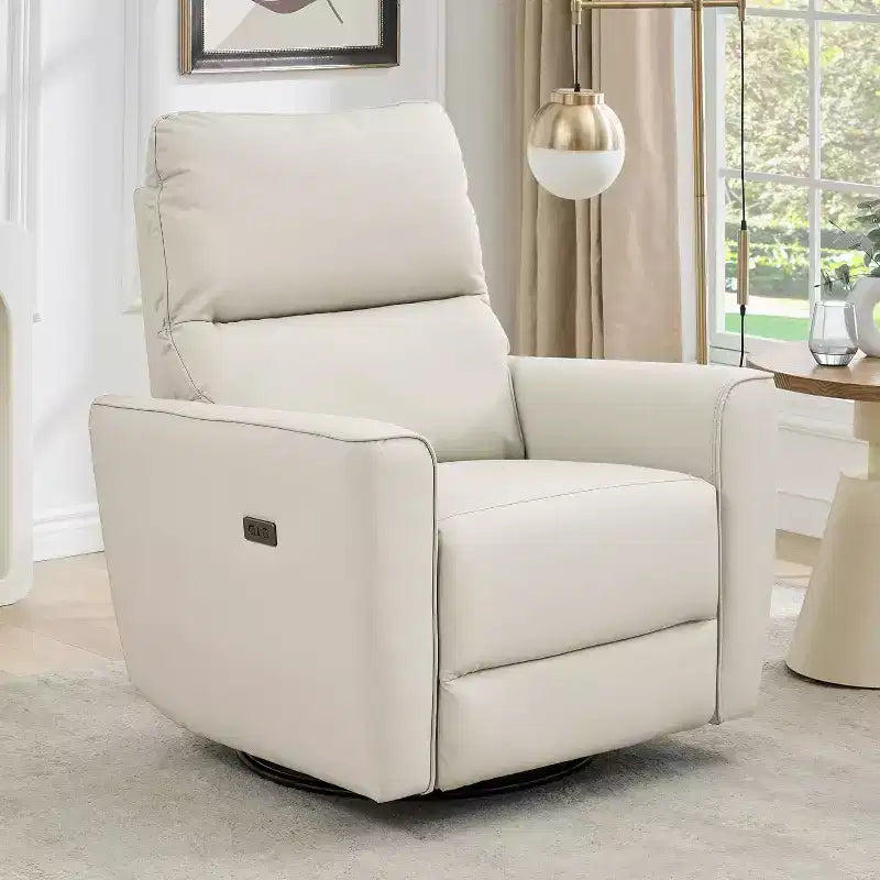 Fauteuil inclinable électrique en similicuir marron/gris/blanc cassé avec fonction pivotante et bascule, une place