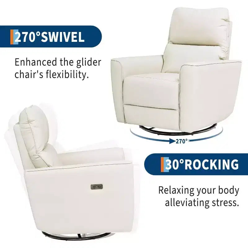 Fauteuil inclinable électrique en similicuir marron/gris/blanc cassé avec fonction pivotante et bascule, une place