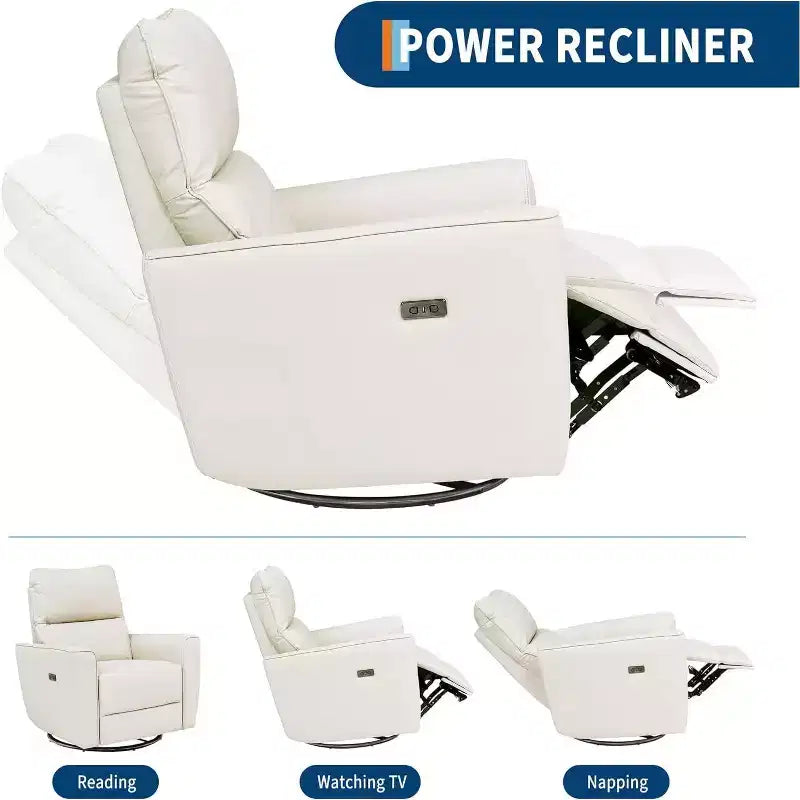 Fauteuil inclinable électrique en similicuir marron/gris/blanc cassé avec fonction pivotante et bascule, une place