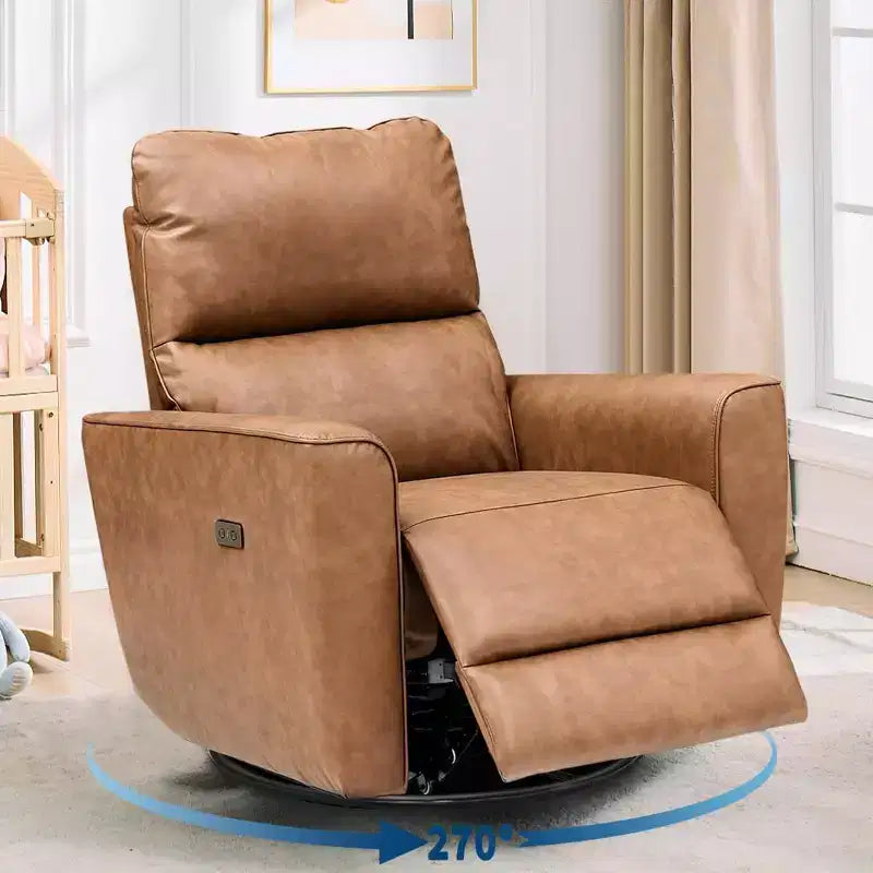 Fauteuil inclinable électrique en similicuir marron/gris/blanc cassé avec fonction pivotante et bascule, une place