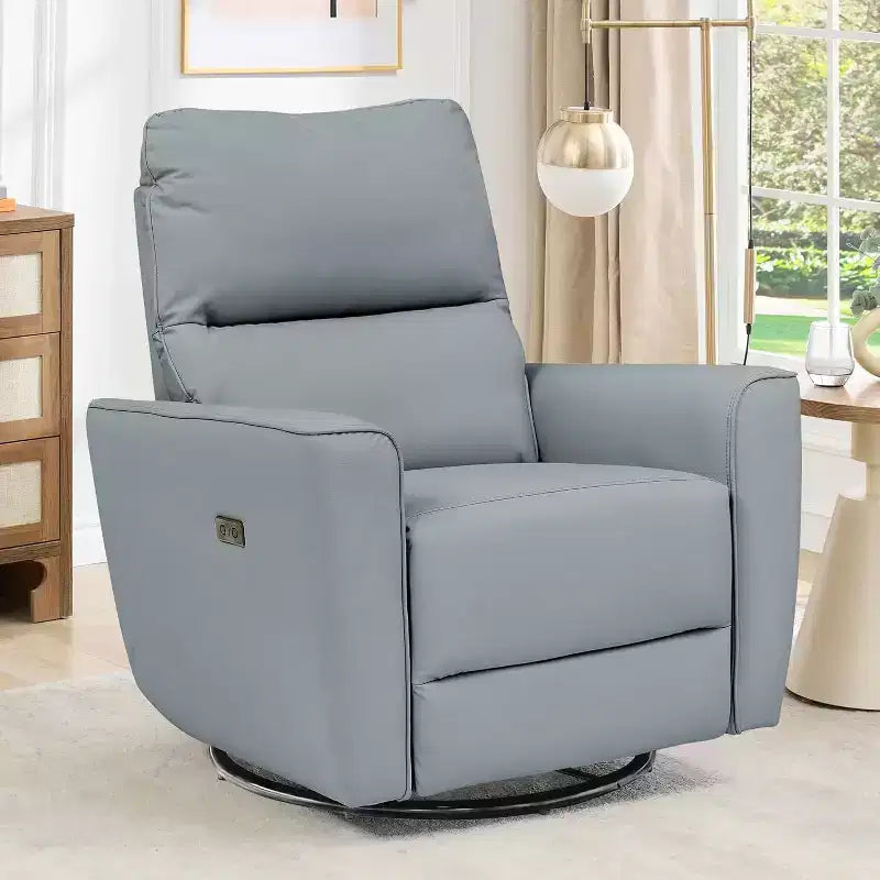 Fauteuil inclinable électrique en similicuir marron/gris/blanc cassé avec fonction pivotante et bascule, une place