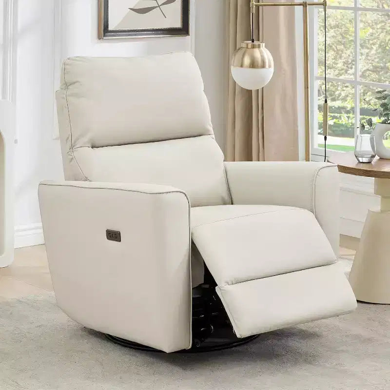 Fauteuil inclinable électrique en similicuir marron/gris/blanc cassé avec fonction pivotante et bascule, une place