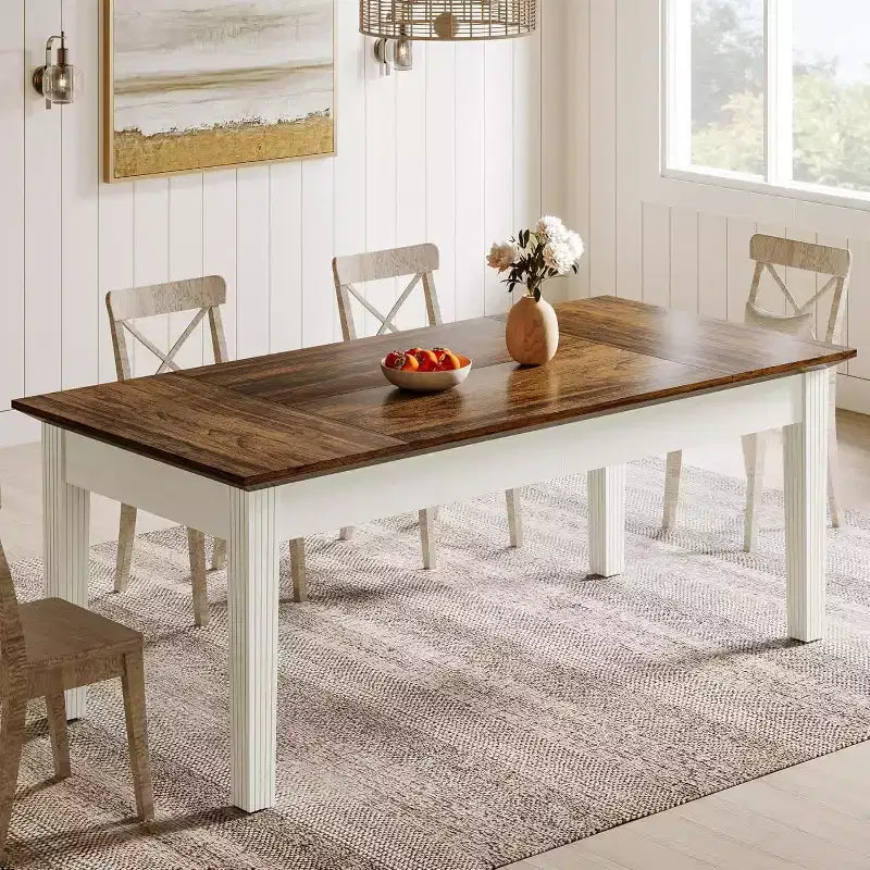 Lantine Dining Table for 4-6 People, 62-Inch Rectangular Kitchen Table with Solid Wood Legs, for Dining Room, Kitchen