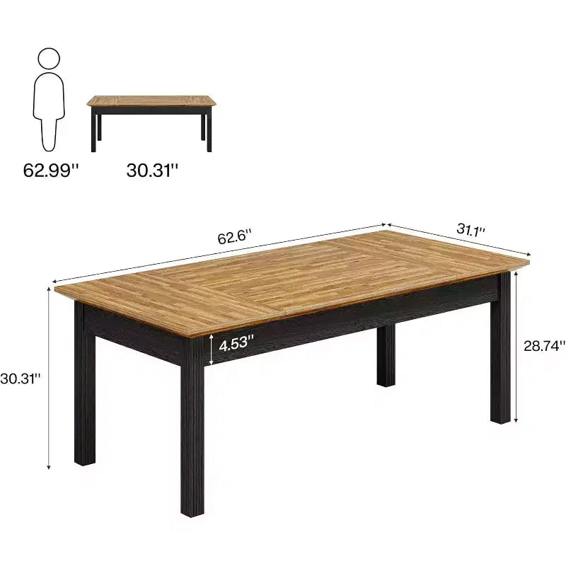 Table de salle à manger rectangulaire bicolore marron, 4 à 6 places