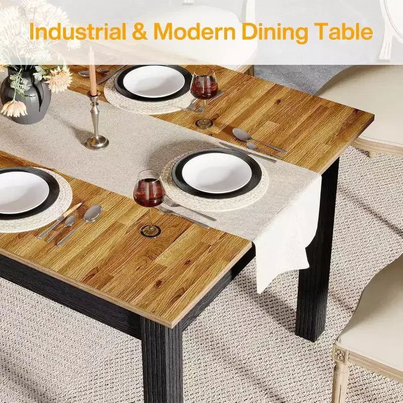 Table de salle à manger rectangulaire bicolore marron, 4 à 6 places