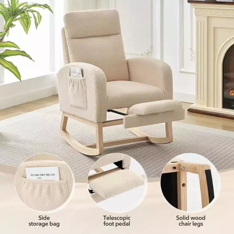 Fauteuil à bascule rembourré avec repose-pieds réglable et pochette latérale – Une place, plusieurs couleurs