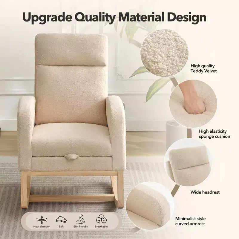 Fauteuil à bascule rembourré avec repose-pieds réglable et pochette latérale – Une place, plusieurs couleurs