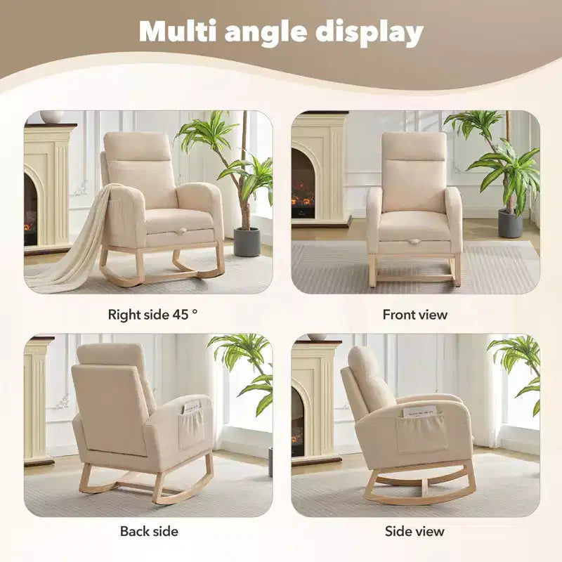 Fauteuil à bascule rembourré avec repose-pieds réglable et pochette latérale – Une place, plusieurs couleurs