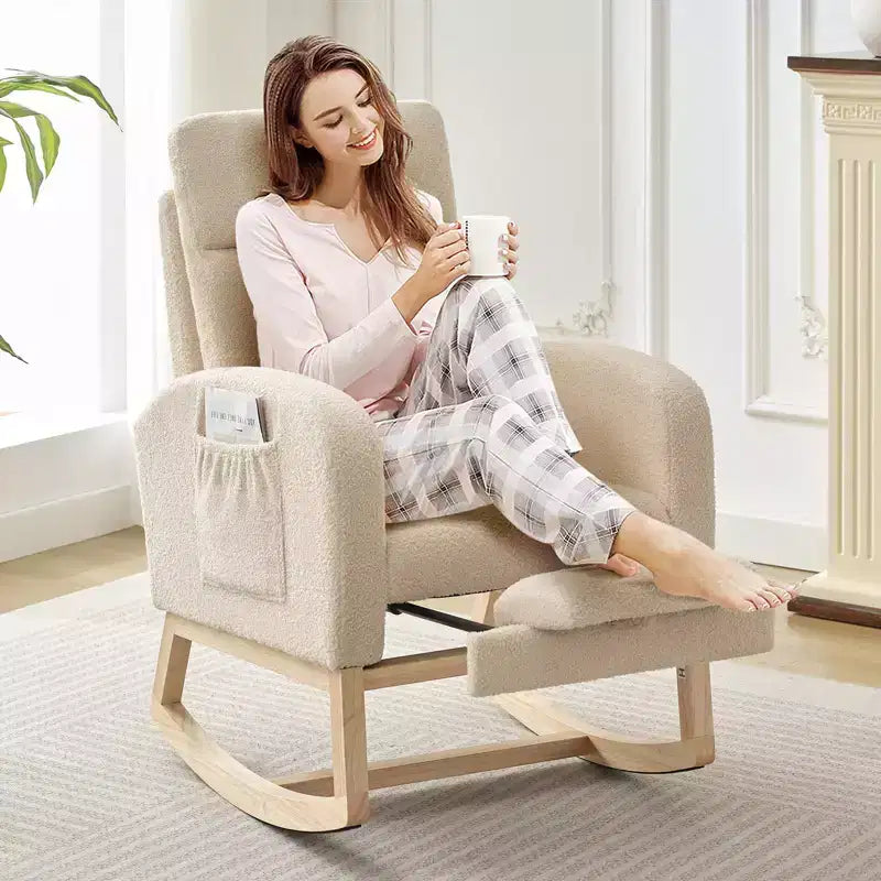 Fauteuil à bascule rembourré avec repose-pieds réglable et pochette latérale – Une place, plusieurs couleurs