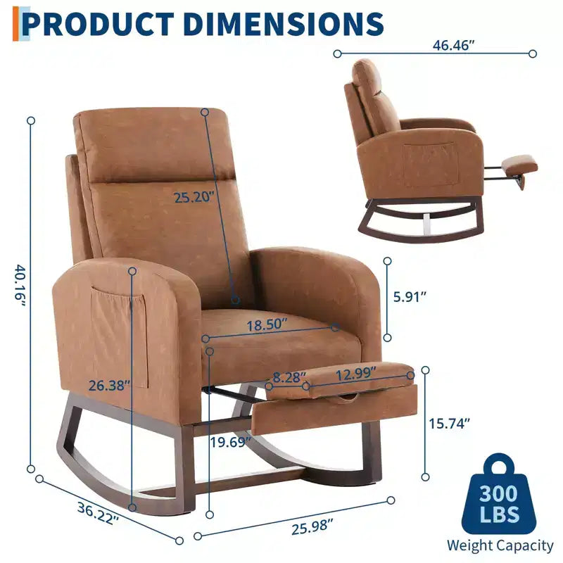 Fauteuil à bascule rembourré avec repose-pieds réglable et pochette latérale – Une place, plusieurs couleurs