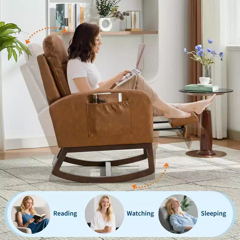 Fauteuil à bascule rembourré avec repose-pieds réglable et pochette latérale – Une place, plusieurs couleurs