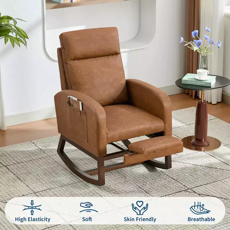 Fauteuil à bascule rembourré avec repose-pieds réglable et pochette latérale – Une place, plusieurs couleurs