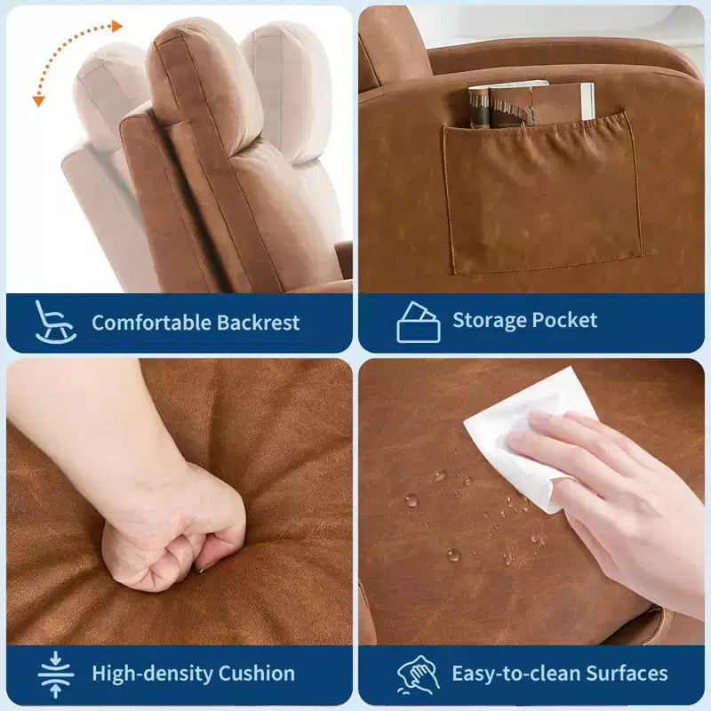 Fauteuil à bascule rembourré avec repose-pieds réglable et pochette latérale – Une place, plusieurs couleurs