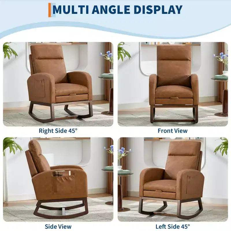Fauteuil à bascule rembourré avec repose-pieds réglable et pochette latérale – Une place, plusieurs couleurs