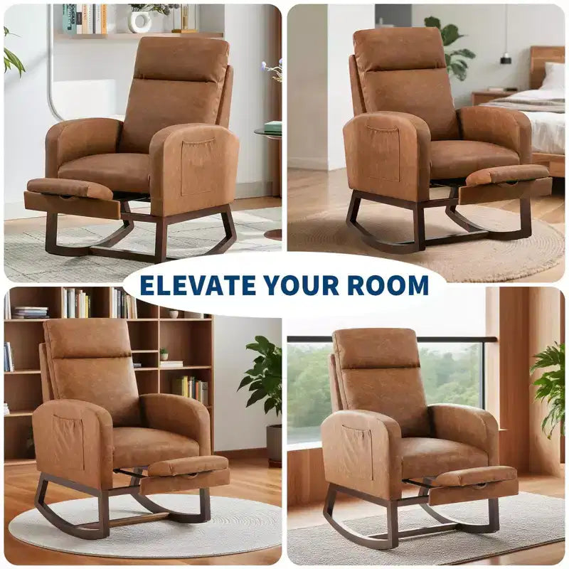 Fauteuil à bascule rembourré avec repose-pieds réglable et pochette latérale – Une place, plusieurs couleurs