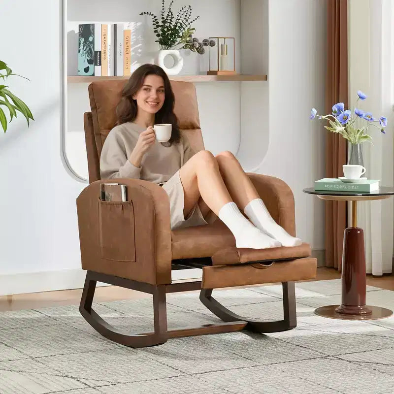 Fauteuil à bascule rembourré avec repose-pieds réglable et pochette latérale – Une place, plusieurs couleurs