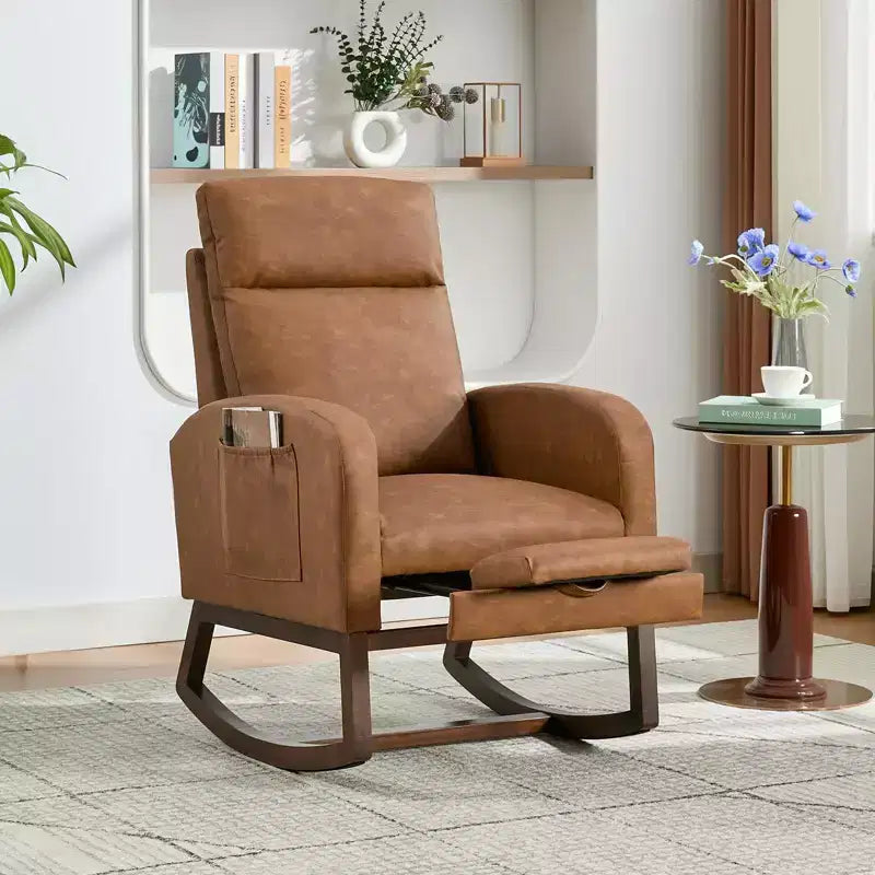 Fauteuil à bascule rembourré avec repose-pieds réglable et pochette latérale – Une place, plusieurs couleurs