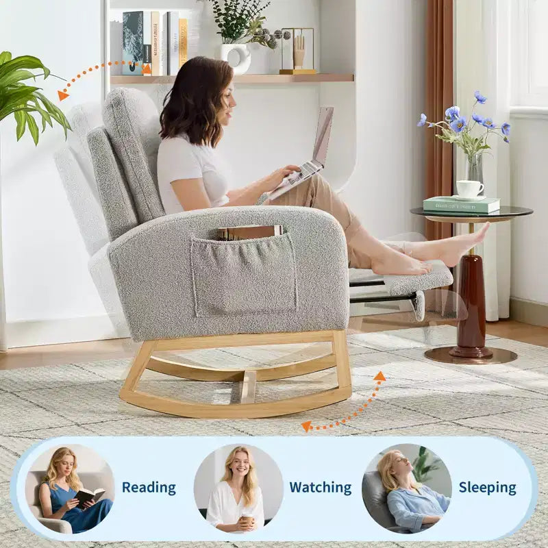 Fauteuil à bascule rembourré avec repose-pieds réglable et pochette latérale – Une place, plusieurs couleurs